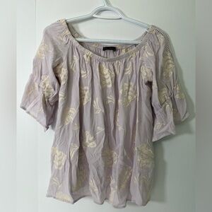 Black Tape Lilac Floral Embroidered Boho Off-Shoulder Oversize Top